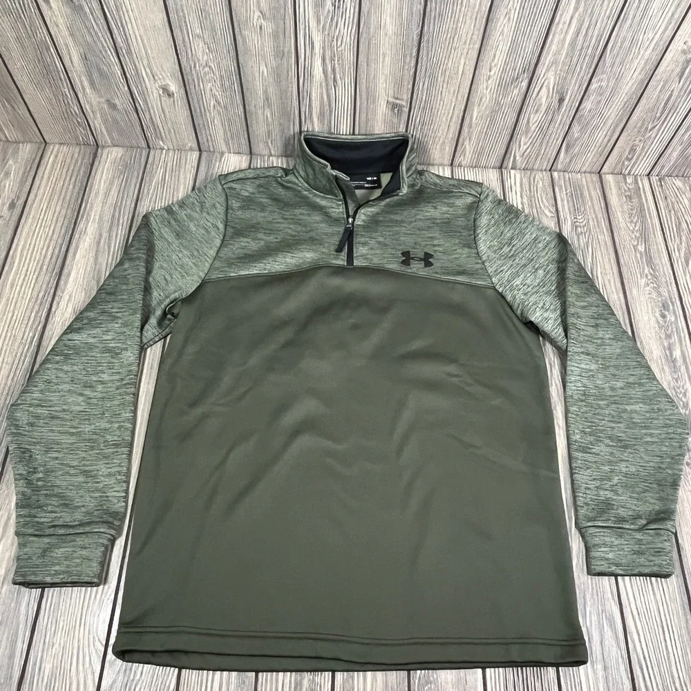 Under Armour Quarter Zip Pullover Men Medium Green ColdGear Fleece Sweater Loose